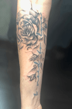 Freehand black and grey watercolor rose