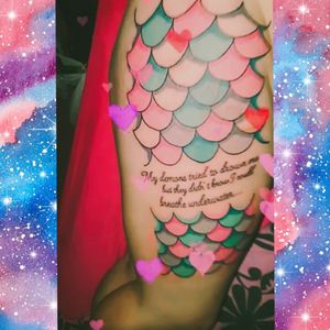 North Wales Ink in prestatyn (North wales) Absolutely in love with it. It isn't finished ! But will look so cool when it is done. #mermaidtattoo  #Mermaid #unfinnished #Quote #colourful  