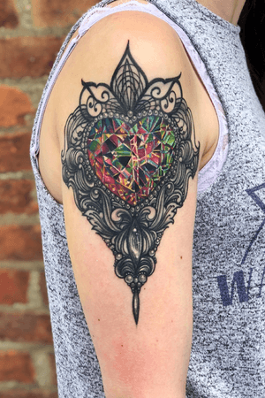 Lisa frank gemstone gothic ornamental heart tattoo