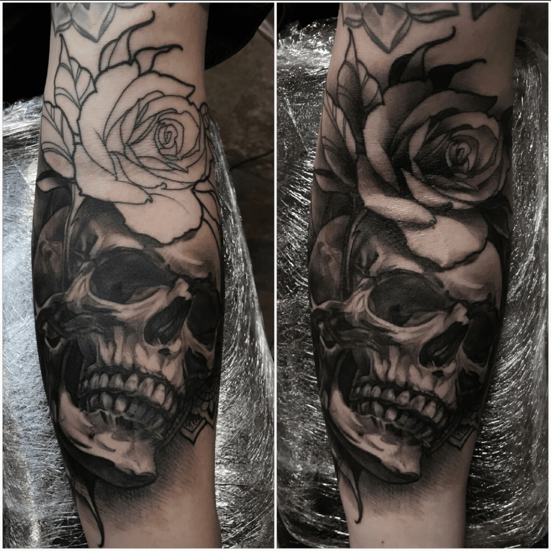 Kami Tattoo Arts  Skull  rose for Connor  thank you        ink rose skull tattoos roses skulls inked skulltattoo skeleton  flower tattooed バラ tattooartist rosetattoo 