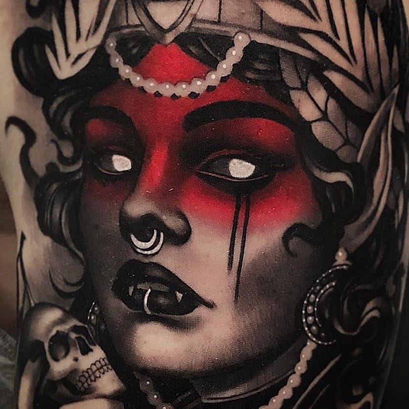 Gothic Vampire Woman Roses Detailed Tattoos Sticker Womens Fake Arm Leg Men
