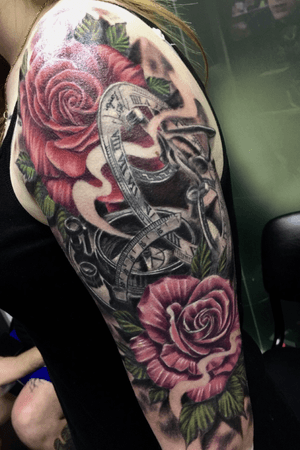 Half Sleeve Colour Roses and Sextant