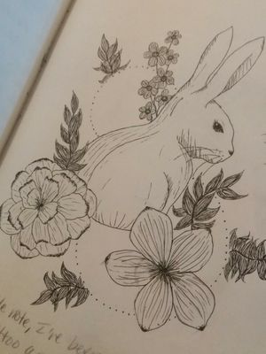 My artwork (ig: @angry.vegan)#rabbit #bunny #plants #flowers #flower #lineart #blackwork 