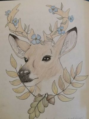 My artwork (ig: @angry.vegan)#deer #buck #antlers #flowers #flower #forgetmenots #nature #neotraditionaltattoos #neotraditionaltattoo #neotraditional #plants #forest