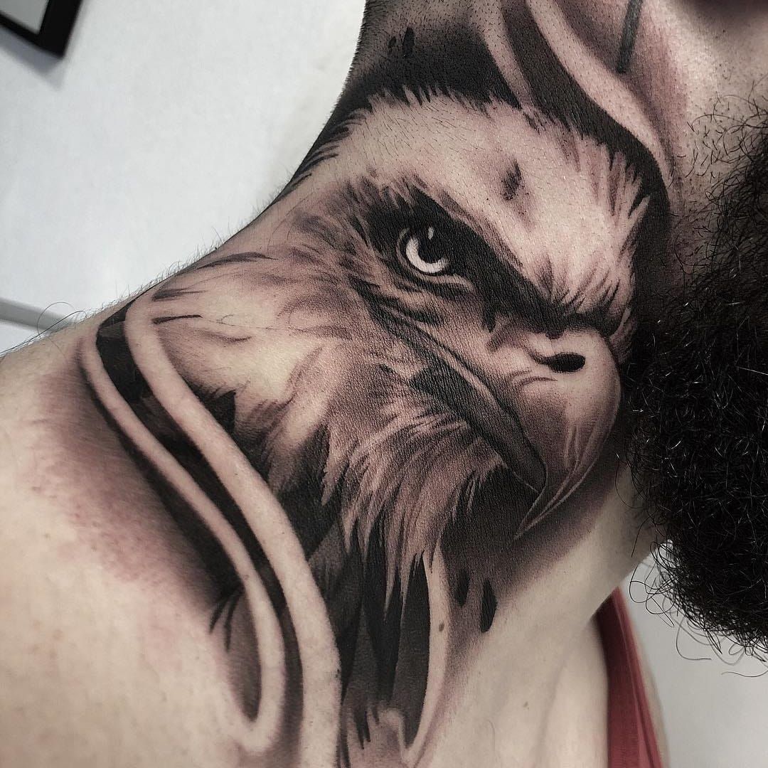 Eagle tattoo by Perry salonserpentattooparlour  Neck tattoo for guys Neck  tattoo Eagle neck tattoo