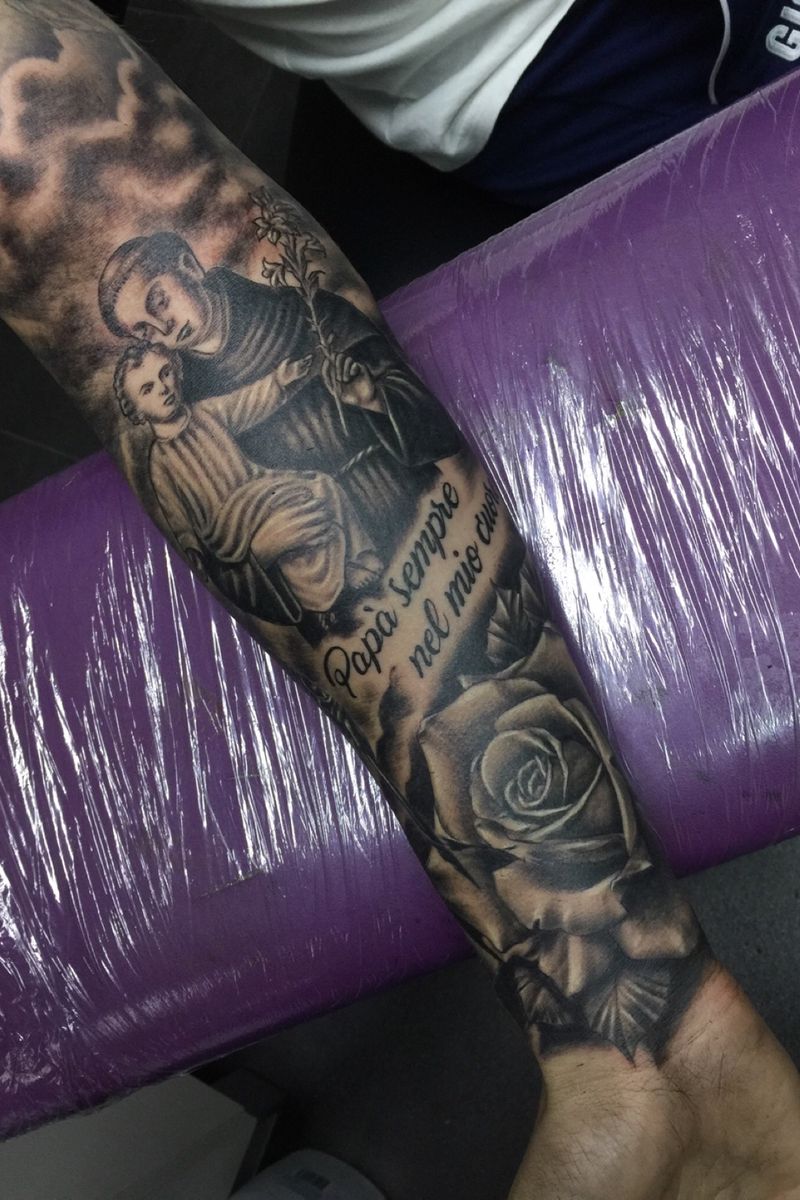 Tattoo uploaded by Brendon Russell • Black and Gray Religious Sleeve of