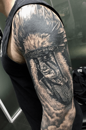 Black and Gray Native American Indian Warrior