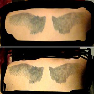 WORST TATTOO EVVER REGRET IT PLEASE HELP ME FIND WINGS THAT WILL COVER THESE HORRIBLE THINGS 
