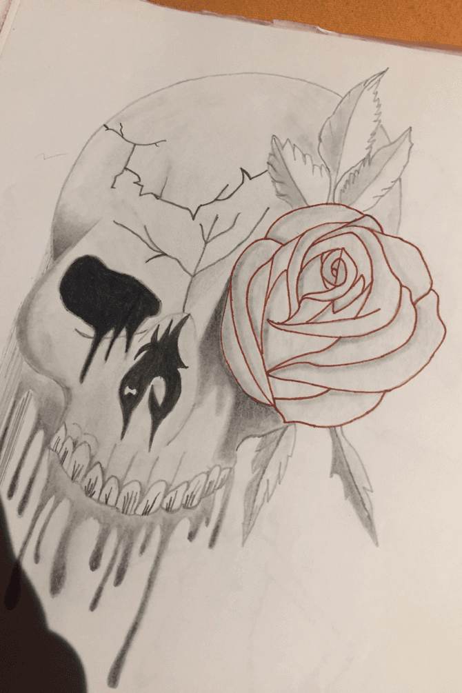drawings of skulls and roses