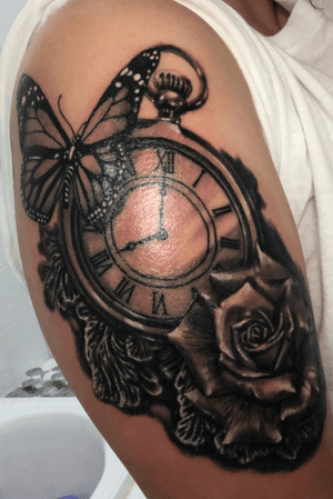 First tattoo- clock hands on the date and month of when my mum was born who sadly passed away when I was 3