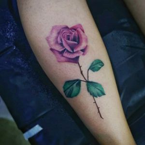 Pink rose tattoo #rose #rosetattoo #flower #pinkrose #magenta #pink #leaves