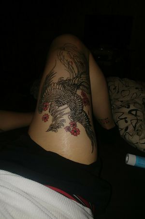#Tattoo #Phoenix #Cuisse #Seventeen #17 #Cheville #InkedGirl #Ink #Girl 💉👌🤘🤙