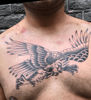 Eagle tattoo by Jimmy Arkenbout, design by Max Melo
