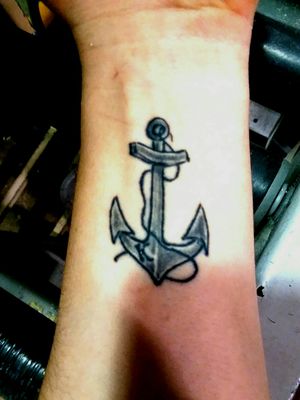 Twisted Anchor Tattoo with white ink shading & K initial inside. Location: Left Wrist Artist: Brandon Shop: Blazing Angels Tattoo. Shamokin, Pa #anchor #anchortattoo