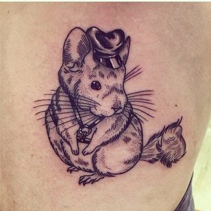 Tattoo by Tina Lugo #TinaLugo #qpocttt #qpoc #pridemonth #pride #lgbtq #illustrative #linework #bdsm # Leather # Harness #chinchilla #Animal #Cute