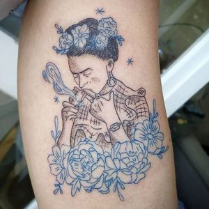 Tattoo by Katie Mcpayne #katiemcpayne #qpocttt #qpoc #pridemonth #pride #lgbtq #linework #FridaKahlo #illustrative