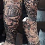 Roses in progress as part of a sleeve 