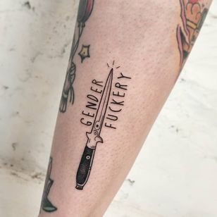 Tatuaje de rat666tat # rat666tat #queer #trans #pridemonth #pride #lgbtq #genderfuckery #switchblade #knife #text