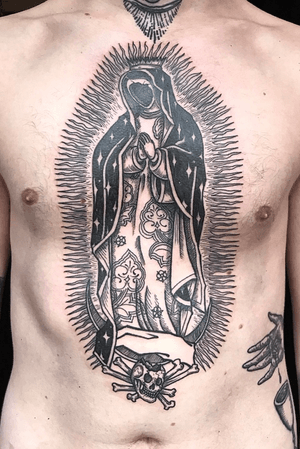 Not bad for a first session. Still a lot of lines to go. #infamousstudio #södermalm #traditionaltattoo #OurLadyOfGuadalupe #chestpiece #stockholmtattoo #linework #tattoooftheday