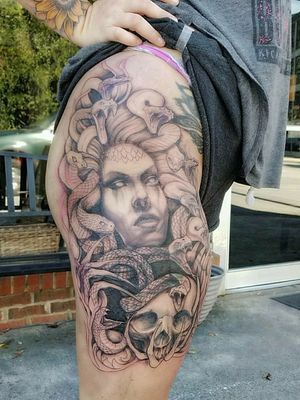 Medusa Cover Up. 2 sessions. Not finished yet. 