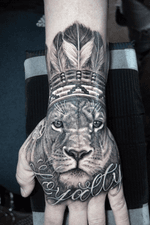 Lion with Native American Headdress 