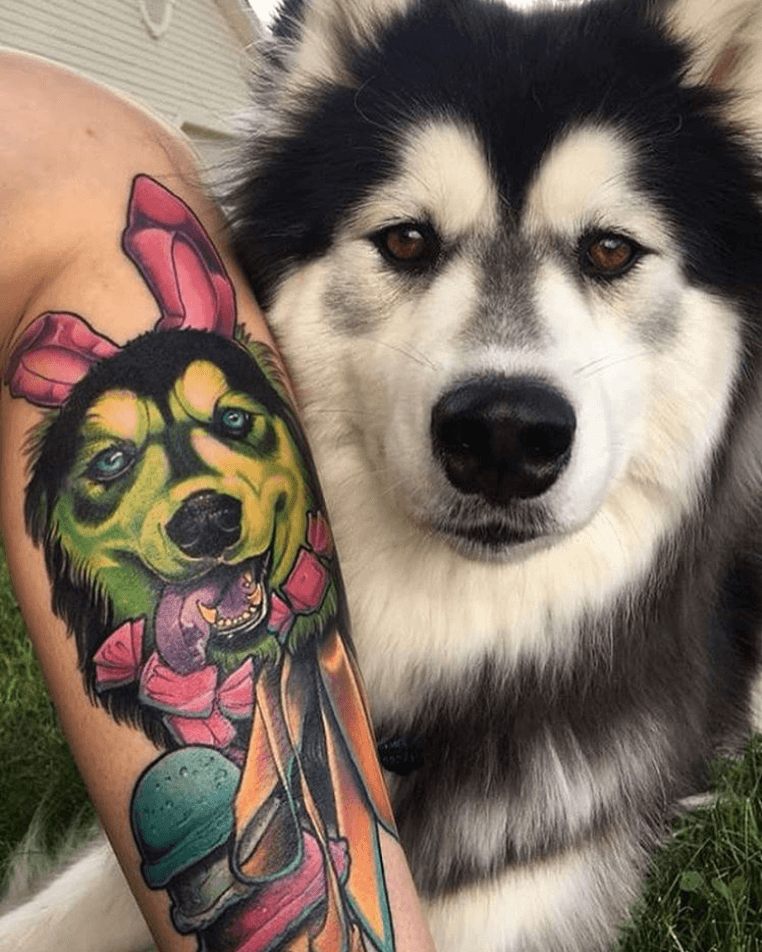 Microrealistic Husky portrait tattoo located on the