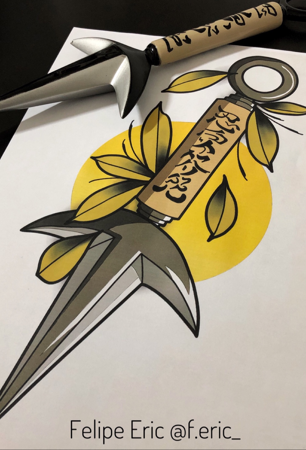 Kunai do Minato com o selo do - Apolo Estúdio de Tatuagem