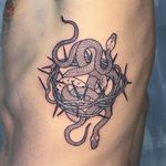 Tattoo by Mirko Sata #MirkoSata #satatttvision #linework #snake #snaketattoo #linework #reptile #serpent #thorns #crownofthorns