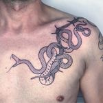 Tattoo by Mirko Sata #MirkoSata #satatttvision #linework #snake #snaketattoo #linework #reptile #serpent #barbedwire