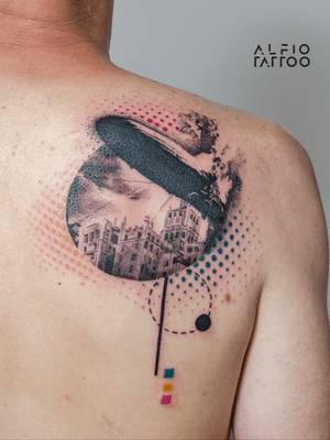 Tattoo by Alfio, design by Pedro Orfao                                    #ledZeppelin #design #color #collage #music #musictattoo 