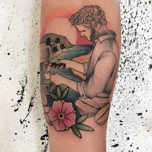 Badass Barista tattoo by Andrea Pinna Vespink #AndreaPinnaVespink #coffeetattoos #illustrative #coffee #barista #flowers #floral #coffeebeans #caffeine