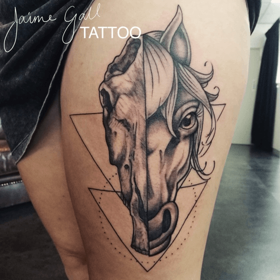 Geometric Horse by Kakao at Nando Tattoo Seoul  Geometric tattoo horse Horse  tattoo design Western tattoos