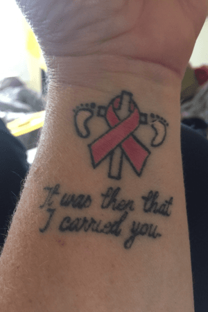 Breast cancer survivor; Footprints poem; left wrist closest to heart!