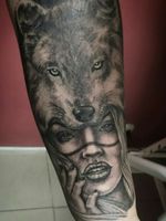 Wolf and lady tattoo
