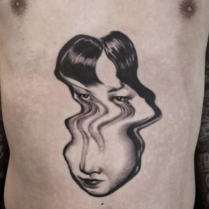 Anna May Wong tattoo by Pietro Sedda #PietroSedda #surrealtattoos #blackandgrey #surreal #portrait #lady #ladyhead #AnnaMayWong #Chinese #actress #warped #strange