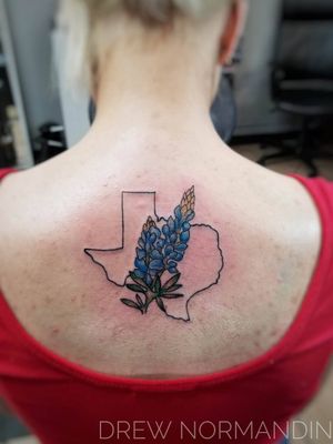 1st tattoo done by Drew Normandin. A piece to remind me that Texas will always be my home. 