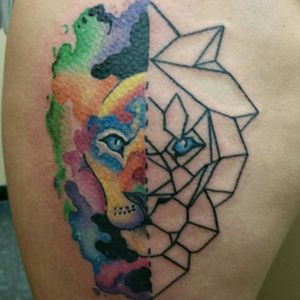 Watercolor lion tattoo