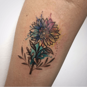 Watercolor and Blackwork sunflower 🌻 Custom made.