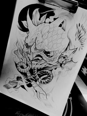 #sketch #art #japan #skull #dragon