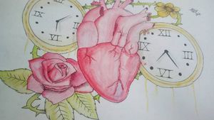 #heart #coração #watercolortattoos #watercolortattoo #watercolor #rose #rosewatercolor #rosa #rosas #relogio #timepiece #sketch  