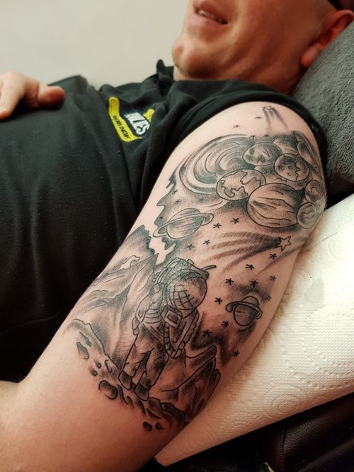 Tattoo Uploaded By Northy1987 Space Themed Upper Arm Half Sleeve Tattoodo