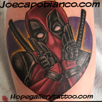 Had a bunch of fun tattooing this lil Deadpool piece today. She came in on the day of our Deadpool flash pop up last week and wasn’t able to get in that afternoon. So she came back and we whipped this one up. It’s a bit small and was difficult to get a nice shot. Thanks for lookin. #lookmomnoboobs #easyglowtattoopigments #hopegallerytattoo #hivecaps #saniderm #electrapop #Deadpool #itsafriendshipnotasponsorship