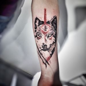 Wolf with red moon