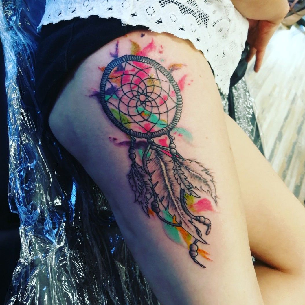 Dreamcatcher watercolor effect tattoo done at xpose tattoos jaipur