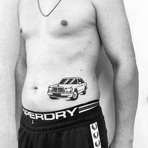 Tattoo by Alex Berger #AlexBerger #cartattoos #blackwork #graphicart #popart #bold #mercedes #baller #gangster #vintagecar
