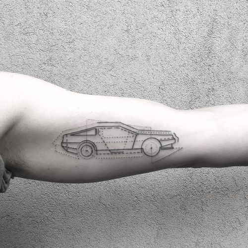 Tattoo by Jack Poohvis #JackPoohvis #cartattoos #illustrative #linework #fineline #dotwork #car #wheels #minimal