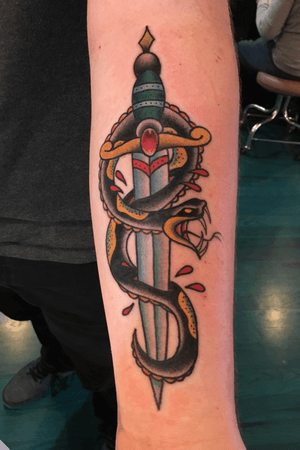American Traditional Snake and Dagger