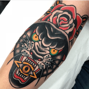 Awesome panther tattoo via Insta                                  - chuligonzaleztattooer #panther #traditional #eye #rose #tattooed #tattoo #traditionaltattoo #TraditionalArtist #tattooartist #ChuliGonzalez #panthertattoo #trad #traditionalamerican #ink #inked #rosetattoo #tattooart #art #bodyart 