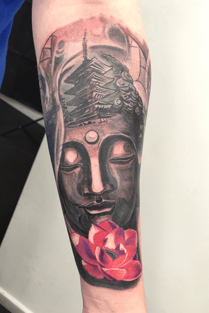 Done by Alex. C at Inkdividual in Aberdeen #Buddha #japanese #japanesetattoo #Tattoo #portrait #blackandgreytattoo #colour 
