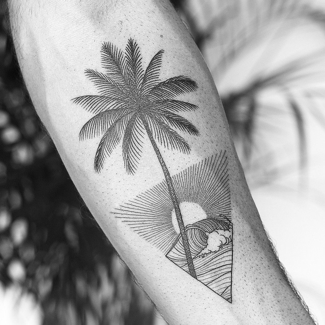 Wave and Palm Tree Tattoo  Palm tree tattoo Tree tattoo Tattoos